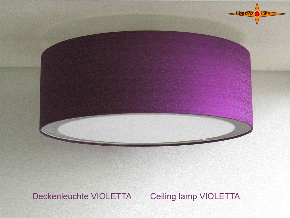 Gruzdz-Berlin: Leuchten, Lampenschirme, Lichtobjekte - Deckenlampe in  elegantem Violett aus edelster Satinseide mit Jacquardmuster